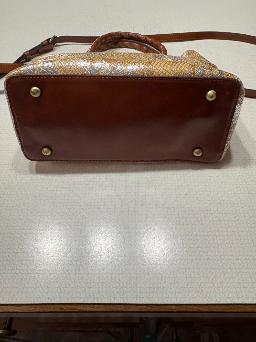 Like New Patricia Nash Satchel/Crossbody and Wallet Set in Metallic Python Tan - Picture 3 of 15